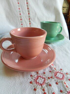 Set of Fiesta Cup and Saucer - Pink and Green